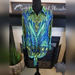 Peter Nygard Blue and Green Patterned Ladies Top